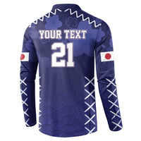 Custom Japan Rugby Pacific Button Sweatshirt Sakuras Rising Sun with Polynesian Pattern LT9 - Wonder Print Shop