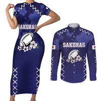 Custom Japan Rugby Pacific Couples Matching Short Sleeve Bodycon Dress and Long Sleeve Button Shirt Sakuras Rising Sun with Polynesian Pattern LT9 - Wonder Print Shop