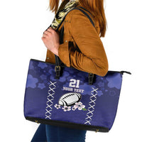 Custom Japan Rugby Pacific Leather Tote Bag Sakuras Rising Sun with Polynesian Pattern - Wonder Print Shop