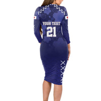 Custom Japan Rugby Pacific Long Sleeve Bodycon Dress Sakuras Rising Sun with Polynesian Pattern - Wonder Print Shop
