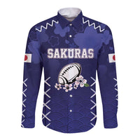 Custom Japan Rugby Pacific Long Sleeve Button Shirt Sakuras Rising Sun with Polynesian Pattern - Wonder Print Shop