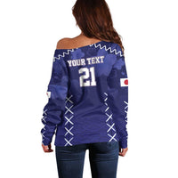 Custom Japan Rugby Pacific Off Shoulder Sweater Sakuras Rising Sun with Polynesian Pattern - Wonder Print Shop
