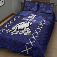 Custom Japan Rugby Pacific Quilt Bed Set Sakuras Rising Sun with Polynesian Pattern - Wonder Print Shop