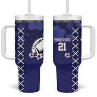 Custom Japan Rugby Pacific Tumbler With Handle Sakuras Rising Sun wiht Polynesian Pattern - Wonder Print Shop