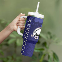 Custom Japan Rugby Pacific Tumbler With Handle Sakuras Rising Sun wiht Polynesian Pattern - Wonder Print Shop