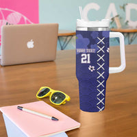 Custom Japan Rugby Pacific Tumbler With Handle Sakuras Rising Sun wiht Polynesian Pattern - Wonder Print Shop