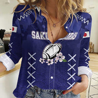 Custom Japan Rugby Pacific Women Casual Shirt Sakuras Rising Sun with Polynesian Pattern - Wonder Print Shop
