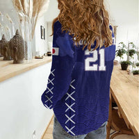 Custom Japan Rugby Pacific Women Casual Shirt Sakuras Rising Sun with Polynesian Pattern - Wonder Print Shop