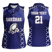 Custom Japan Rugby Pacific Women Sleeveless Polo Shirt Sakuras Rising Sun with Polynesian Pattern - Wonder Print Shop