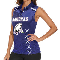 Custom Japan Rugby Pacific Women Sleeveless Polo Shirt Sakuras Rising Sun with Polynesian Pattern - Wonder Print Shop