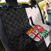 Custom Fiji England Rugby Back Car Seat Cover Tapa Pattern and Rose Flower World Cup 2023 LT9 - Wonder Print Shop