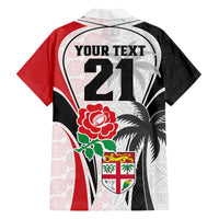 Custom Fiji England Rugby Family Matching Off Shoulder Short Dress and Hawaiian Shirt Tapa Pattern and Rose Flower World Cup 2023 LT9 - Wonder Print Shop