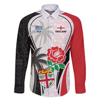 Custom Fiji England Rugby Family Matching Short Sleeve Bodycon Dress and Hawaiian Shirt Tapa Pattern and Rose Flower World Cup 2023 - Wonder Print Shop