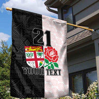 Custom Fiji England Rugby Garden Flag Tapa Pattern and Rose Flower World Cup 2023 - Wonder Print Shop