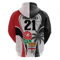 Custom Fiji England Rugby Hoodie Tapa Pattern and Rose Flower World Cup 2023 - Wonder Print Shop