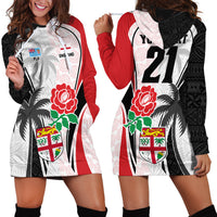 Custom Fiji England Rugby Hoodie Dress Tapa Pattern and Rose Flower World Cup 2023 - Wonder Print Shop