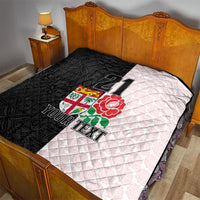 Custom Fiji England Rugby Quilt Tapa Pattern and Rose Flower World Cup 2023 - Wonder Print Shop