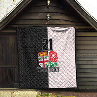 Custom Fiji England Rugby Quilt Tapa Pattern and Rose Flower World Cup 2023 - Wonder Print Shop