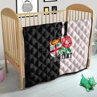 Custom Fiji England Rugby Quilt Tapa Pattern and Rose Flower World Cup 2023 - Wonder Print Shop