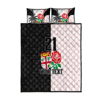 Custom Fiji England Rugby Quilt Bed Set Tapa Pattern and Rose Flower World Cup 2023 - Wonder Print Shop