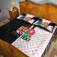 Custom Fiji England Rugby Quilt Bed Set Tapa Pattern and Rose Flower World Cup 2023 - Wonder Print Shop
