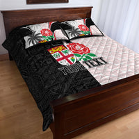 Custom Fiji England Rugby Quilt Bed Set Tapa Pattern and Rose Flower World Cup 2023 - Wonder Print Shop
