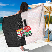 Custom Fiji England Rugby Sarong Tapa Pattern and Rose Flower World Cup 2023 - Wonder Print Shop