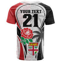 Custom Fiji England Rugby T Shirt Tapa Pattern and Rose Flower World Cup 2023 - Wonder Print Shop