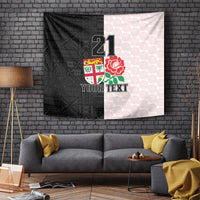 Custom Fiji England Rugby Tapestry Tapa Pattern and Rose Flower World Cup 2023 - Wonder Print Shop