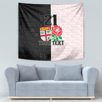 Custom Fiji England Rugby Tapestry Tapa Pattern and Rose Flower World Cup 2023 - Wonder Print Shop