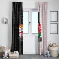 Custom Fiji England Rugby Window Curtain Tapa Pattern and Rose Flower World Cup 2023 - Wonder Print Shop