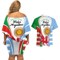 Wales Argentina Rugby Couples Matching Off Shoulder Short Dress and Hawaiian Shirt The Welsh Dragon and Sol De Mayo World Cup 2023 LT9 - Wonder Print Shop