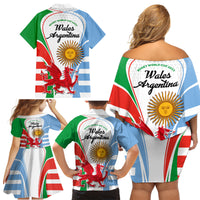 Wales Argentina Rugby Family Matching Off Shoulder Short Dress and Hawaiian Shirt The Welsh Dragon and Sol De Mayo World Cup 2023 LT9 - Wonder Print Shop