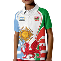 Wales Argentina Rugby Kid Polo Shirt The Welsh Dragon and Sol De Mayo World Cup 2023 - Wonder Print Shop