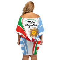 Wales Argentina Rugby Off Shoulder Short Dress The Welsh Dragon and Sol De Mayo World Cup 2023 - Wonder Print Shop