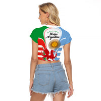 Wales Argentina Rugby Raglan Cropped T Shirt The Welsh Dragon and Sol De Mayo World Cup 2023 - Wonder Print Shop
