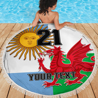Custom Wales Argentina Rugby Beach Blanket The Welsh Dragon and Sol De Mayo World Cup 2023 LT9 - Wonder Print Shop