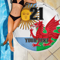 Custom Wales Argentina Rugby Beach Blanket The Welsh Dragon and Sol De Mayo World Cup 2023 LT9 - Wonder Print Shop