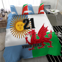 Custom Wales Argentina Rugby Bedding Set The Welsh Dragon and Sol De Mayo World Cup 2023 LT9 - Wonder Print Shop