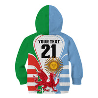 Custom Wales Argentina Rugby Kid Hoodie The Welsh Dragon and Sol De Mayo World Cup 2023 - Wonder Print Shop