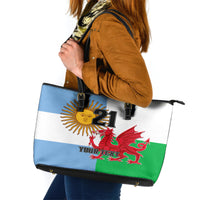 Custom Wales Argentina Rugby Leather Tote Bag The Welsh Dragon and Sol De Mayo World Cup 2023 - Wonder Print Shop