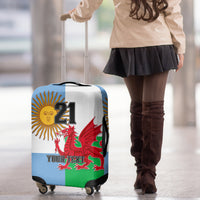 Custom Wales Argentina Rugby Luggage Cover The Welsh Dragon and Sol De Mayo World Cup 2023 - Wonder Print Shop