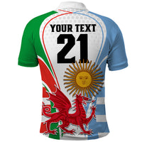 Custom Wales Argentina Rugby Polo Shirt The Welsh Dragon and Sol De Mayo World Cup 2023 - Wonder Print Shop
