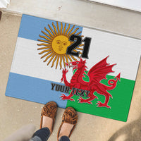 Custom Wales Argentina Rugby Rubber Doormat The Welsh Dragon and Sol De Mayo World Cup 2023 - Wonder Print Shop