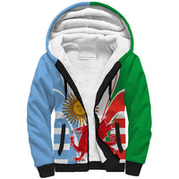 Custom Wales Argentina Rugby Sherpa Hoodie The Welsh Dragon and Sol De Mayo World Cup 2023 - Wonder Print Shop