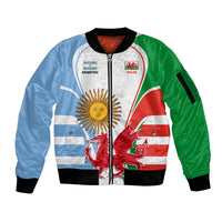 Custom Wales Argentina Rugby Sleeve Zip Bomber Jacket The Welsh Dragon and Sol De Mayo World Cup 2023 - Wonder Print Shop