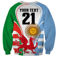 Custom Wales Argentina Rugby Sweatshirt The Welsh Dragon and Sol De Mayo World Cup 2023 - Wonder Print Shop