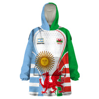Custom Wales Argentina Rugby Wearable Blanket Hoodie The Welsh Dragon and Sol De Mayo World Cup 2023 - Wonder Print Shop