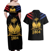 Haiti Independence Day Couples Matching Off Shoulder Maxi Dress and Hawaiian Shirt The First Black Republic Since 1804 LT9 - Wonder Print Shop