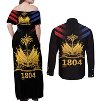 Haiti Independence Day Couples Matching Off Shoulder Maxi Dress and Long Sleeve Button Shirt The First Black Republic Since 1804 LT9 - Wonder Print Shop